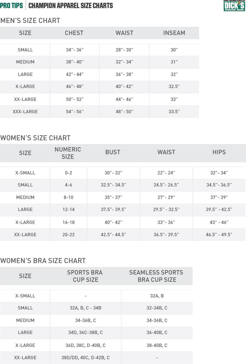 DSG: ProTips: Champion® Apparel Size Chart