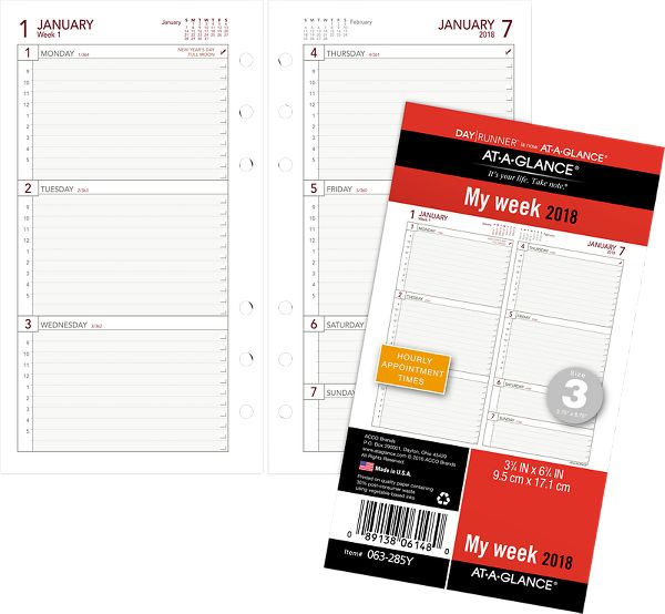 Weekly Planner Refill Size 3 063285Y ATAGLANCE Day Runner