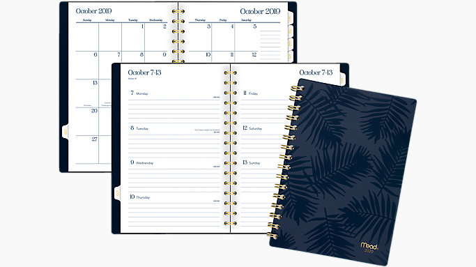1318-200 Small Mead 2020 Weekly /& Monthly Planner Artisan Spot UV Palm 5-1//2 x 8-1//2 Navy