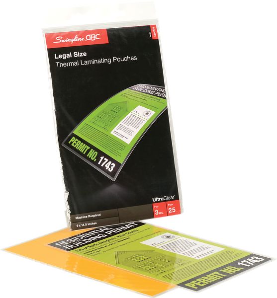 GBC HeatSeal UltraClear Thermal Laminating Pouches Legal Size 3 Mil 25 pcs - Office Supplies