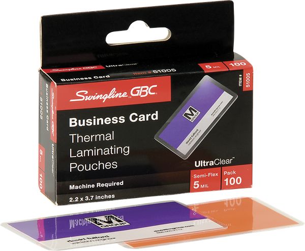 GBC HeatSeal Pouches Business Card Size 5 Mil 100 pcs - Thermal Lamination Supplies