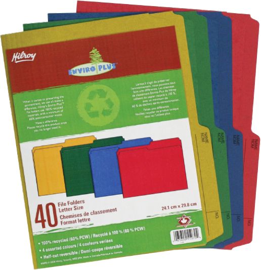 Hilroy Enviro Plus Colored Recycled File Folders - Folders