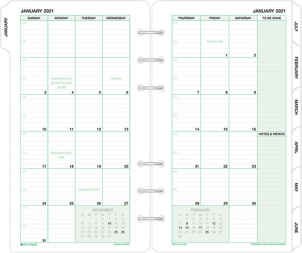 Classic Monthly Tabbed Calendar Refill Portable Size 87129 DayTimer