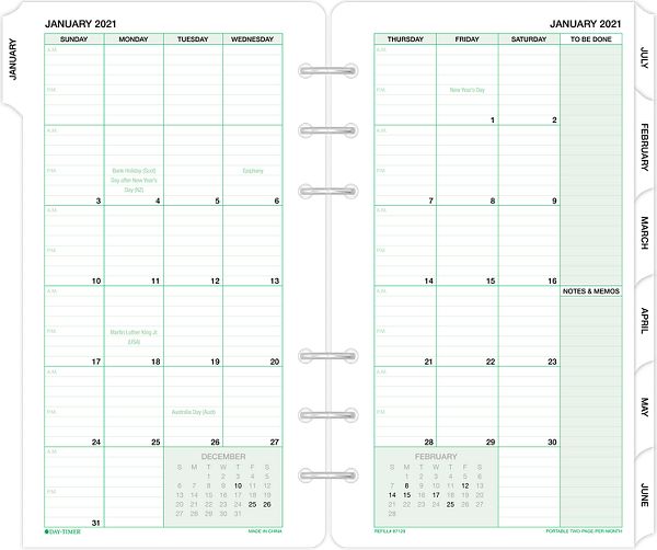 Classic Monthly Tabbed Calendar Refill Portable Size 87129 DayTimer