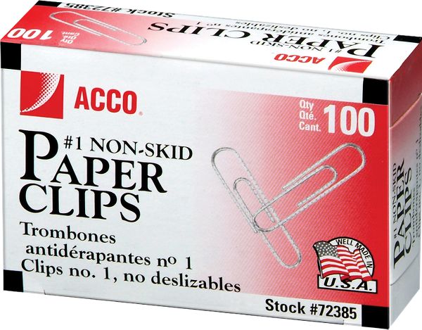 Acco Economy Paper Clips Non-skid Finish - Staples & Clips