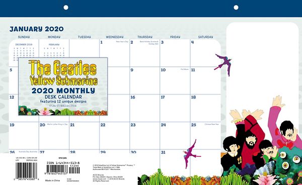 Mead The Beatles Yellow Submarine Monthly Desk Pad Calendar