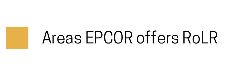 Legend for map of areas EPCOR offers Rate of Last Resort in Alberta