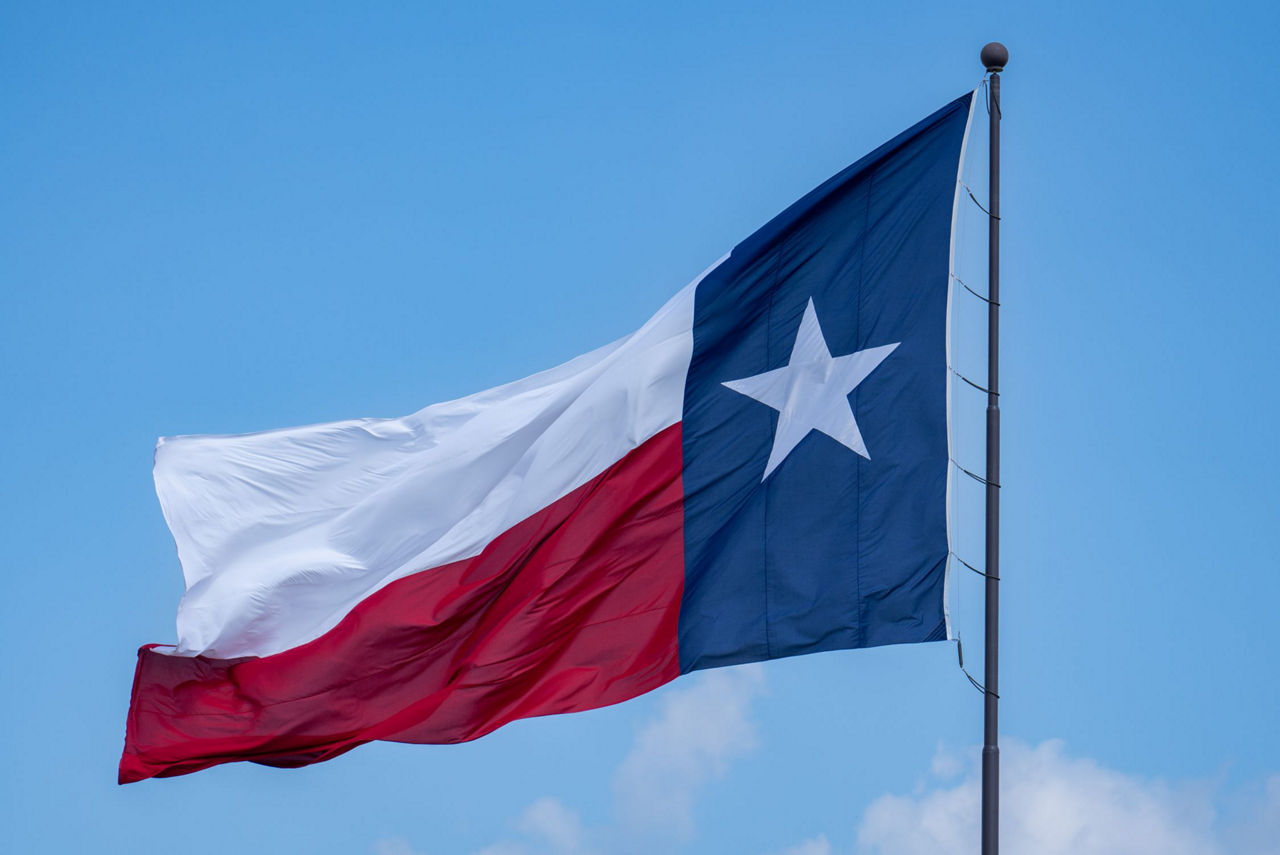 Texas flag blowing in the wind