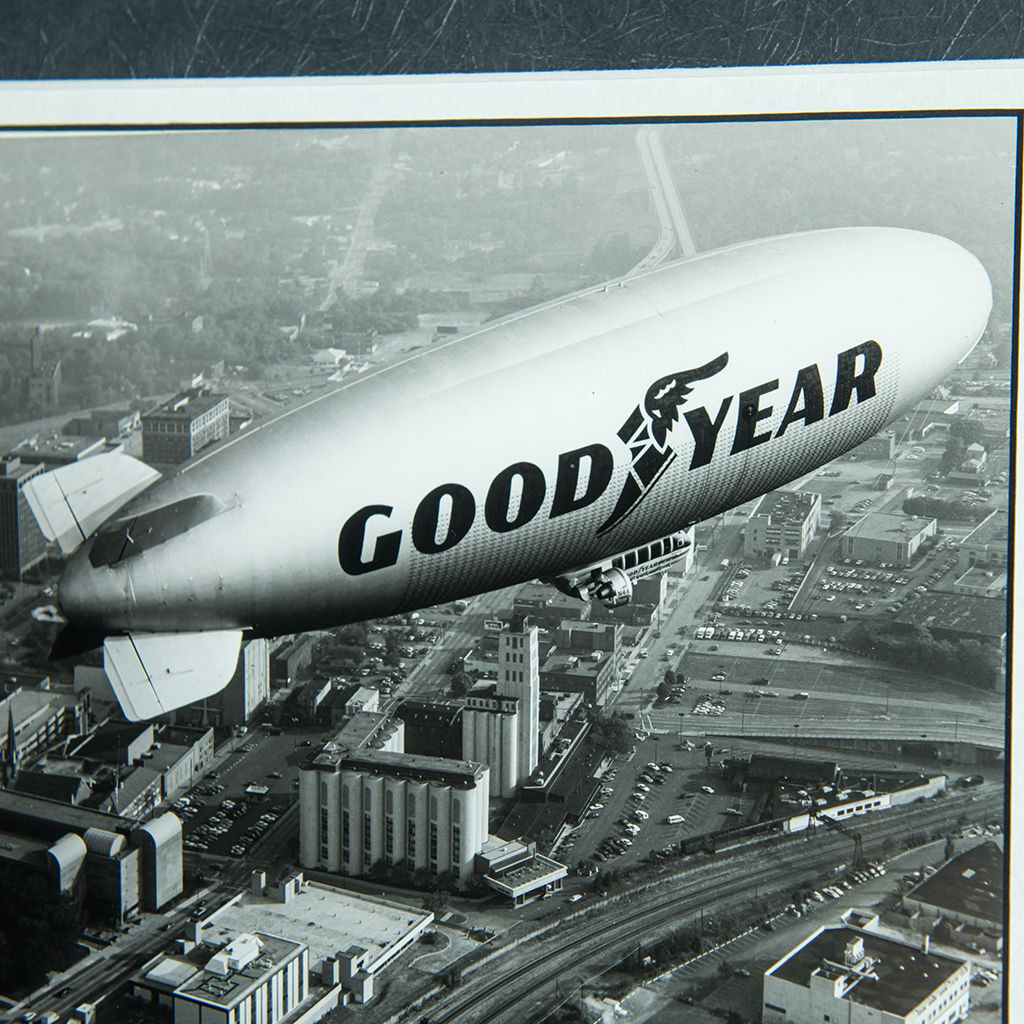 Framed Artwork: Black and White Blimp Photograph,