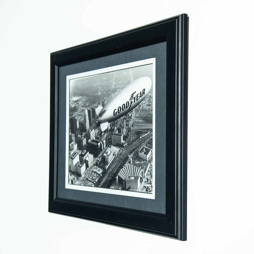 Framed Artwork: Black and White Blimp Photograph,
