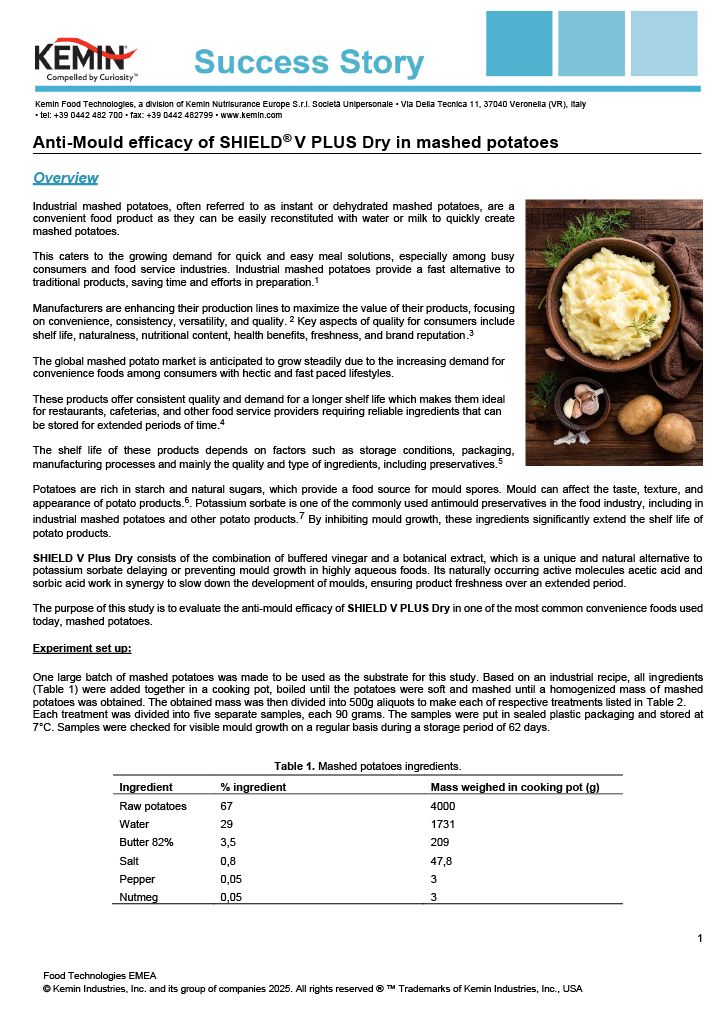 Anti-Mould Efficacy of SHIELD V in Mashed Potatoes SS