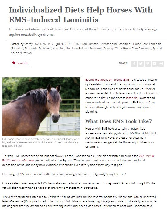 Individualized Diets Help Horses with EMS-Induced Laminitis