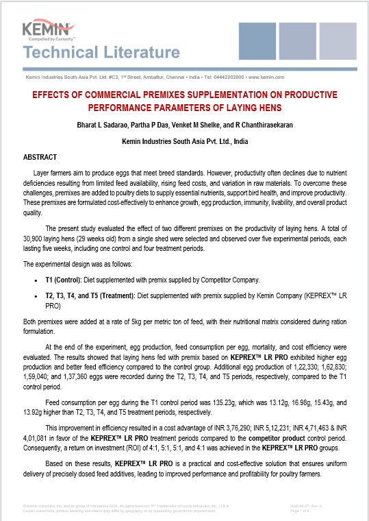 EFFECTS OF COMMERCIAL PREMIXES SUPPLEMENTATION ON PRODUCTIVE PERFORMANCE PARAMETERS OF LAYING HENS