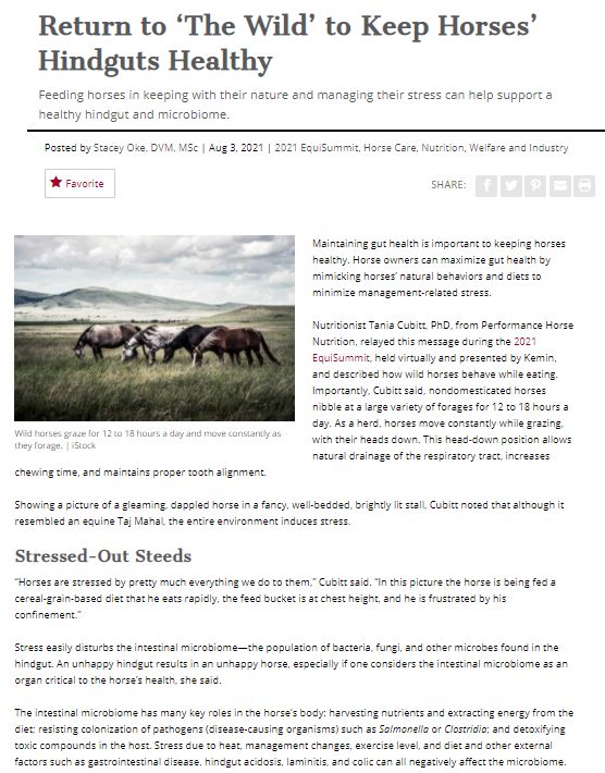 Return to 'The Wild' to Keep Horses' Hindguts Healthy