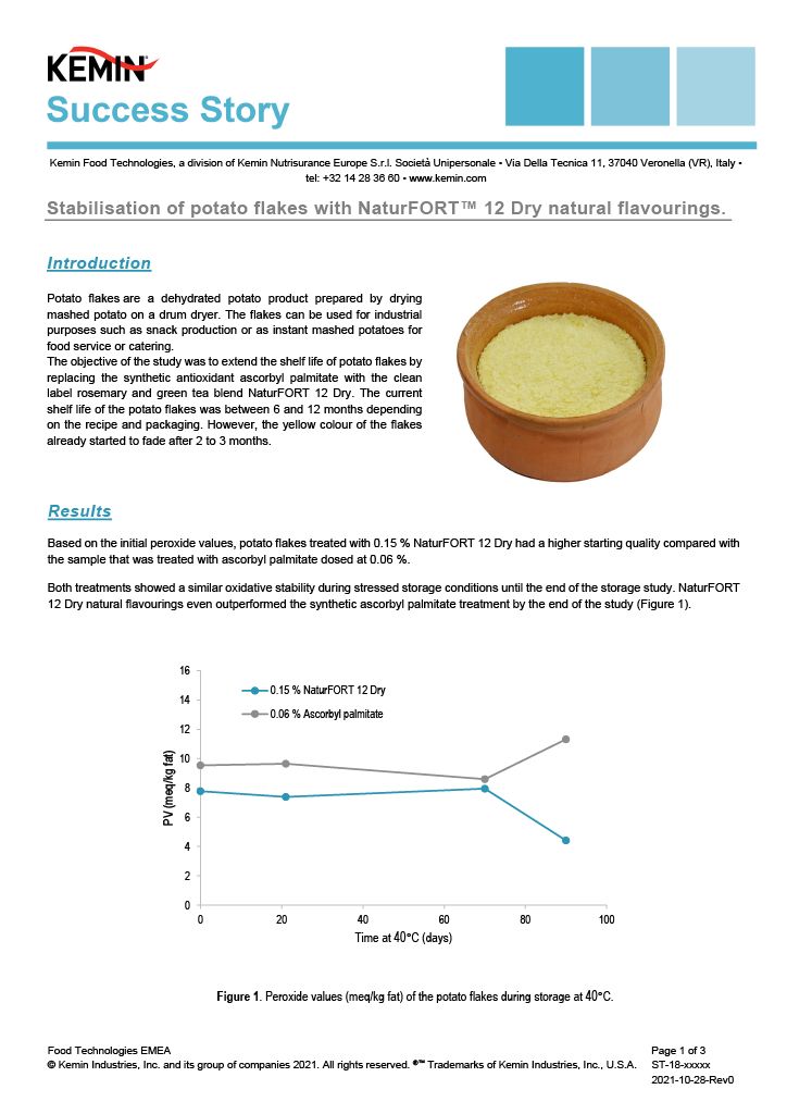 Stabilisation of potato flakes with NaturFORT 12 Dry