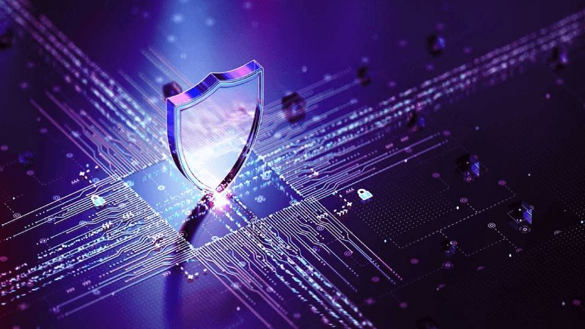 Shield protecting a digital network from security threats.