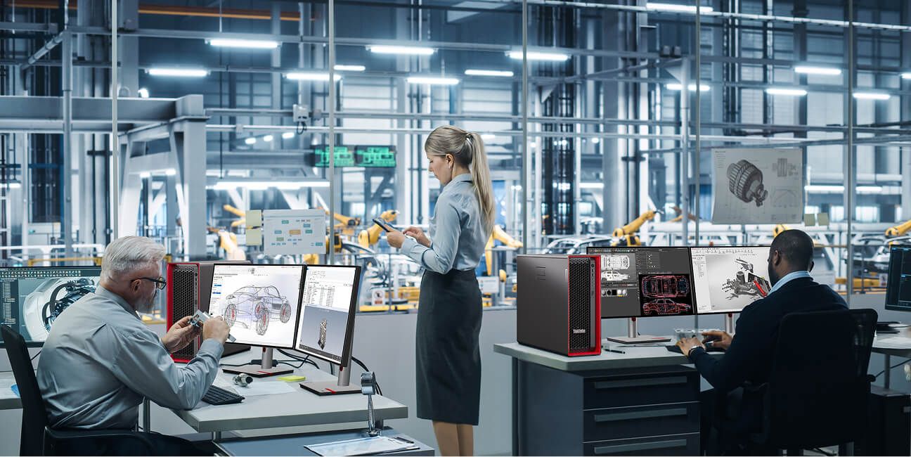 Workstations being used next to a manufacturing facility.