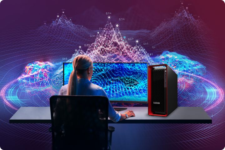 Lenovo ThinkStation workstation powering advanced data visualization on a desktop monitor