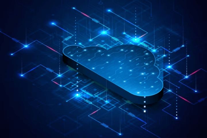 Geometric patterns of blue light surrounding image of cloud