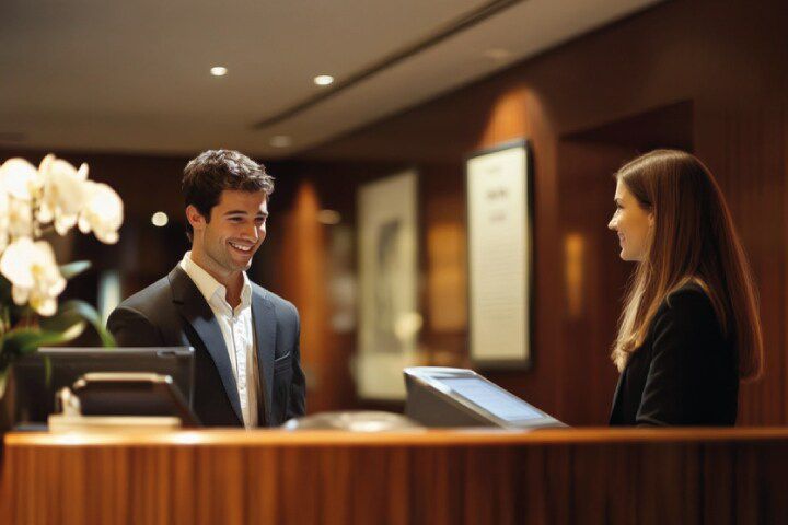 A concierge providing service to a guest