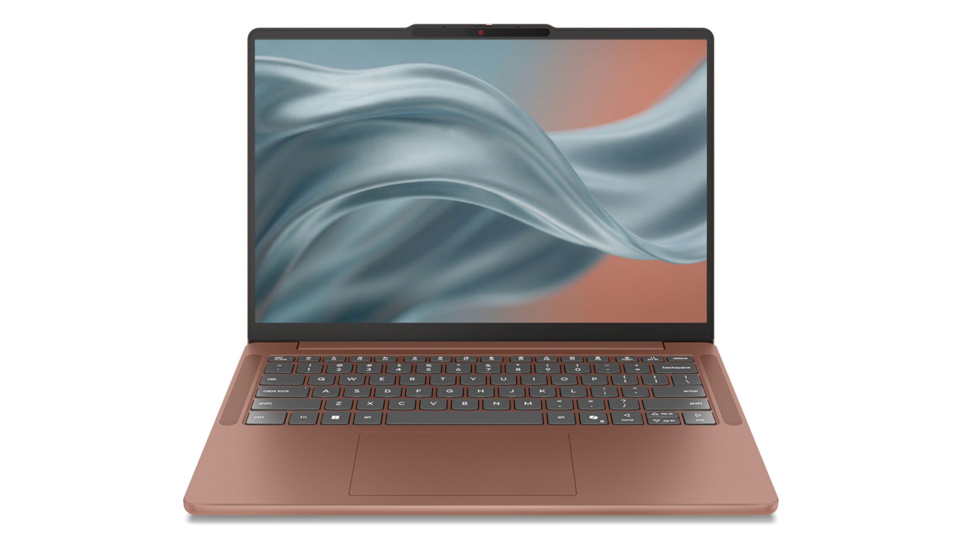 Front view of a Radiant Coral IdeaPad Vibe laptop. 