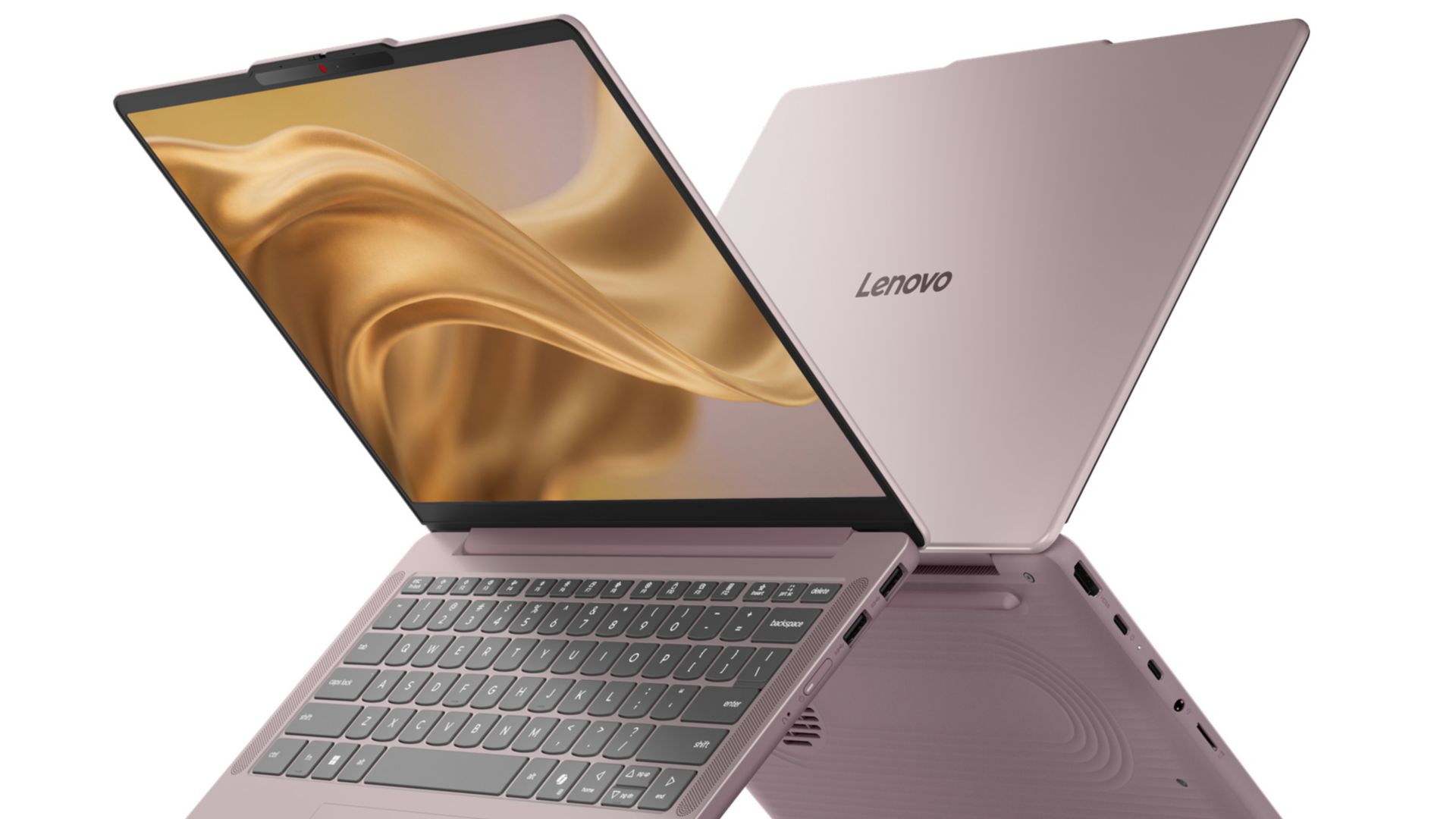 Angled closeup of two IdeaPad Vibe laptops arranged in an “X” pattern. 