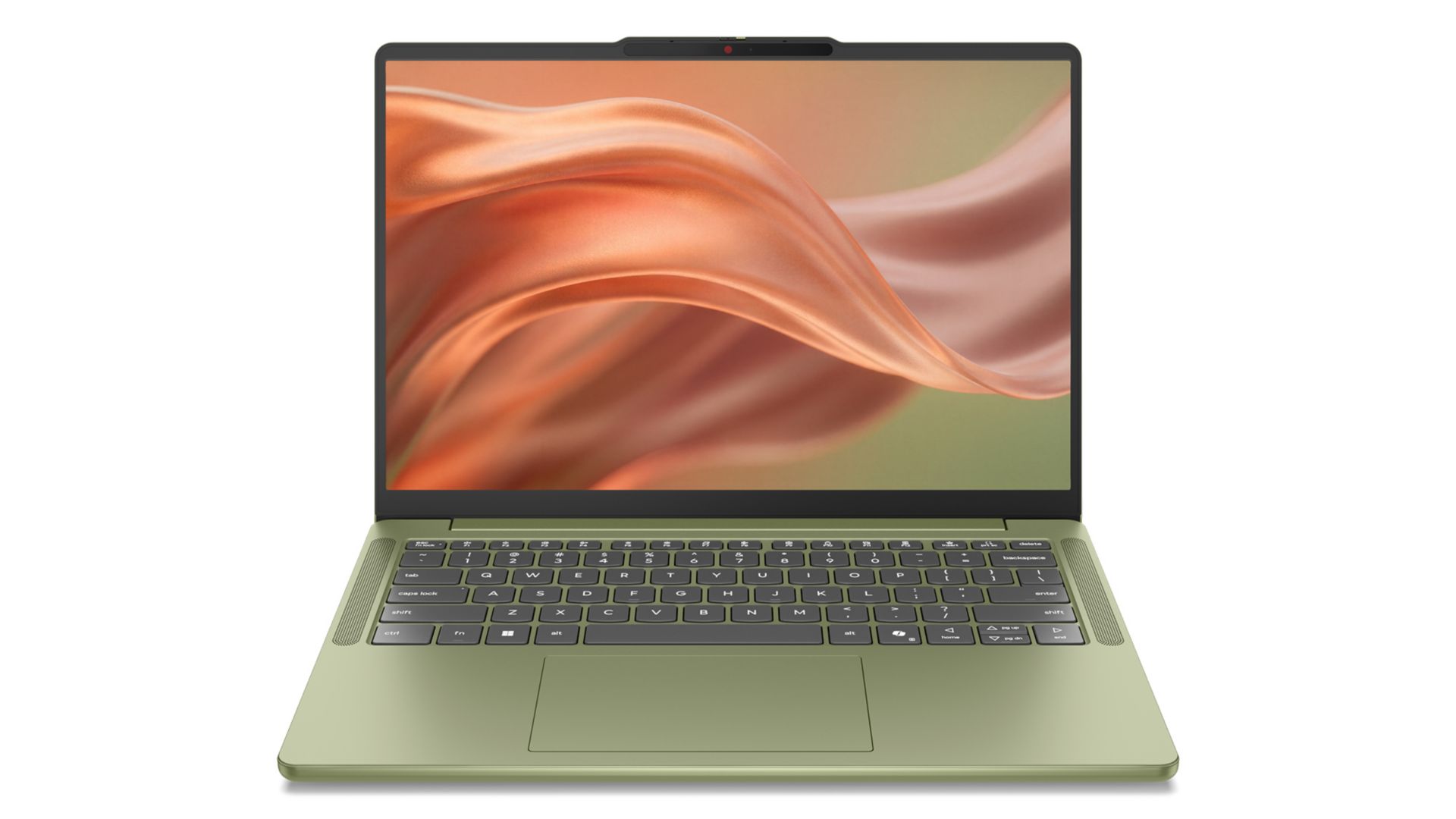 Front view of a Zen Green IdeaPad Vibe laptop.  