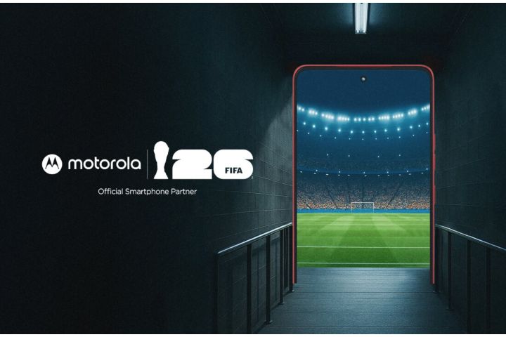 A tunnel leading to a football stadium next to the FIFA and Motorola logos.  
