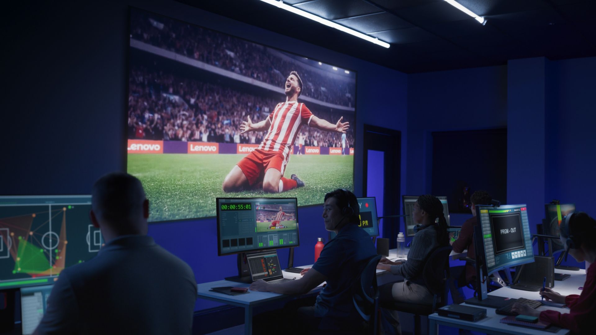 Lockup of Lenovo Partnership with FIFA showing field and trophy