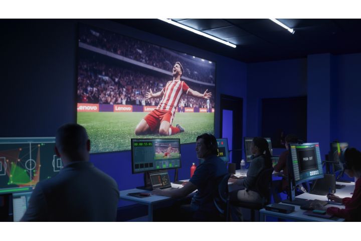 Lockup of Lenovo Partnership with FIFA showing field and trophy