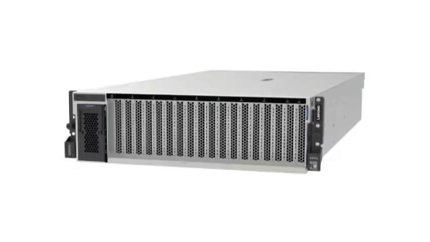 Lenovo enterprise server with hexagonal drive bays and blue LED.