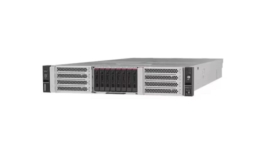 Lenovo 2U rack server with honeycomb mesh and red drive latches.