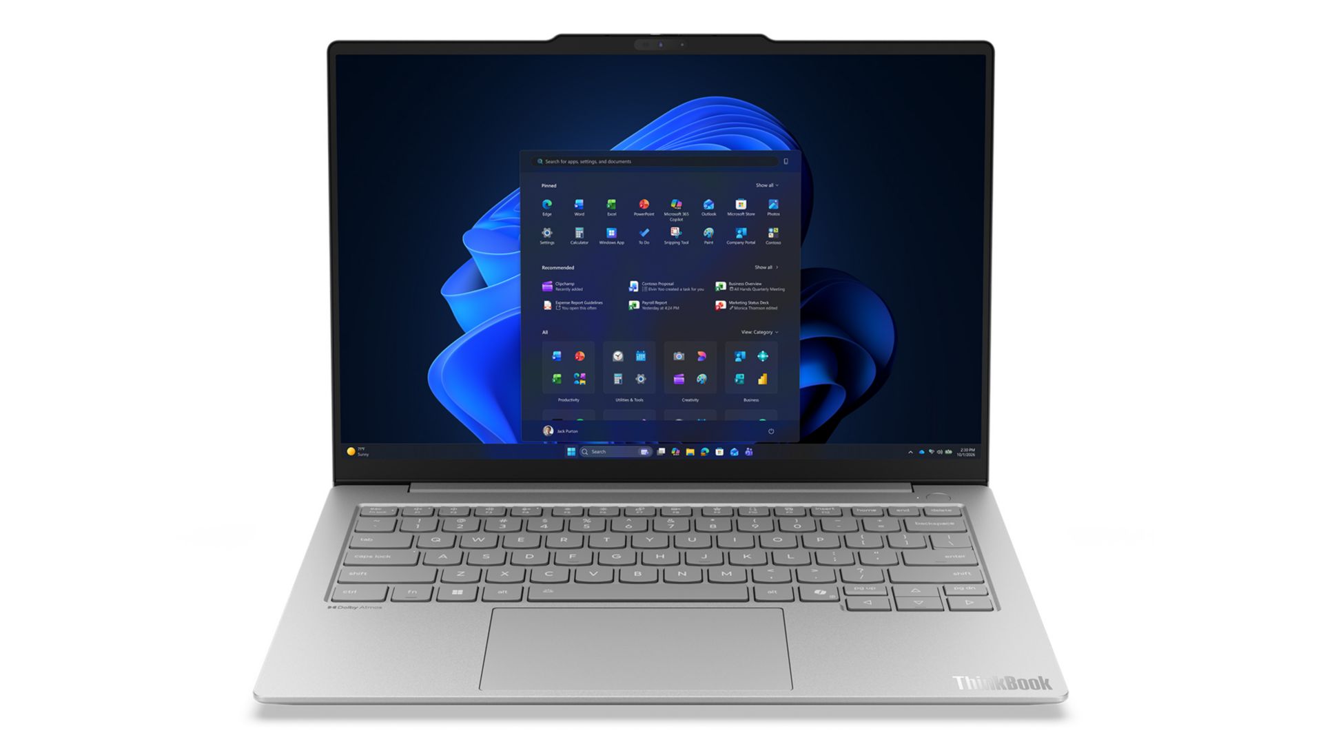 Front view, showing display and keyboard, of the ThinkBook 14x Gen 2 (14” Intel).