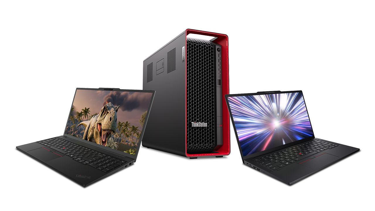 Lenovo ThinkStation P8 workstation with ThinkPad P14s and ThinkPad P16s laptops