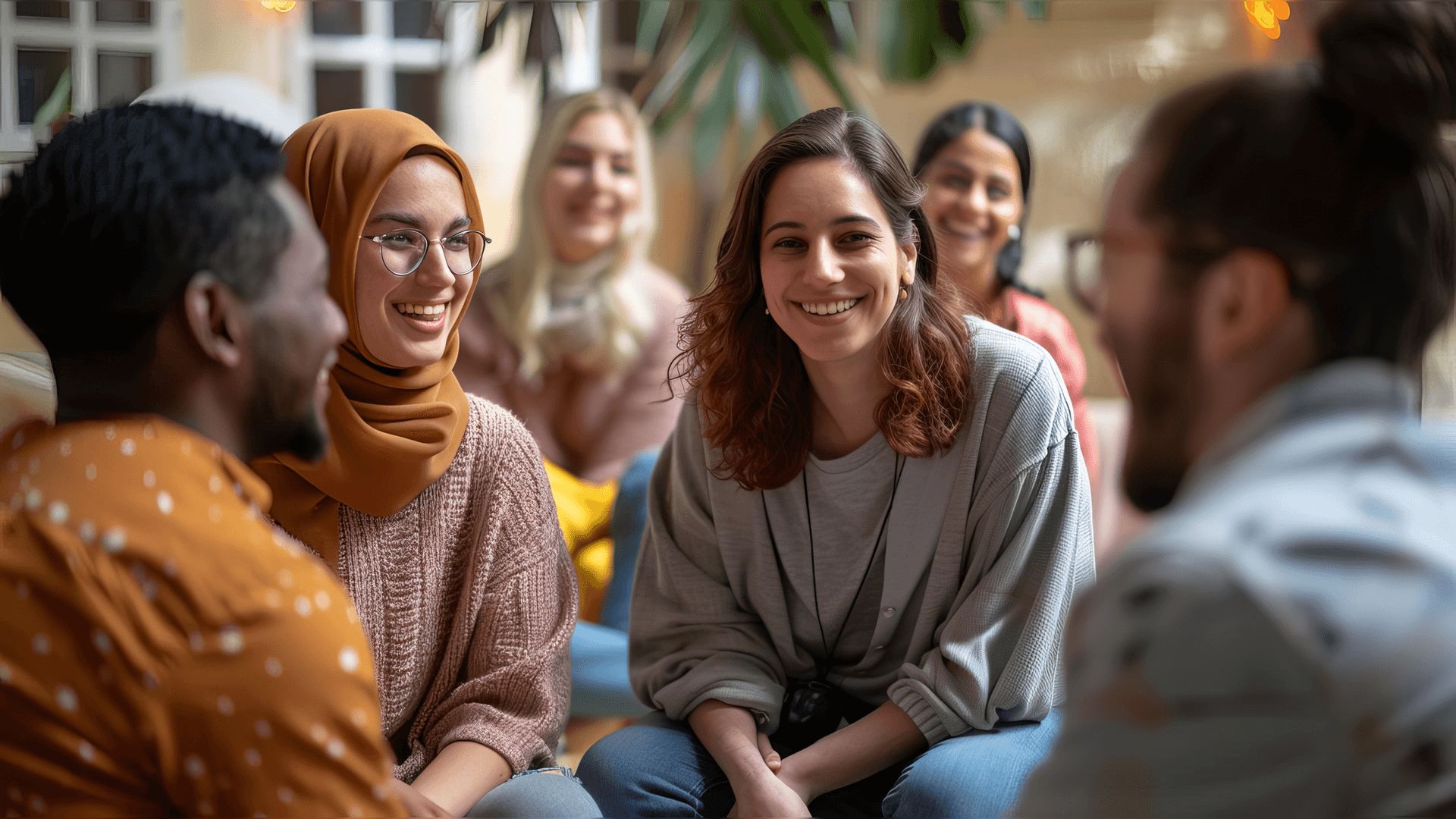 A diverse group of people smiling.