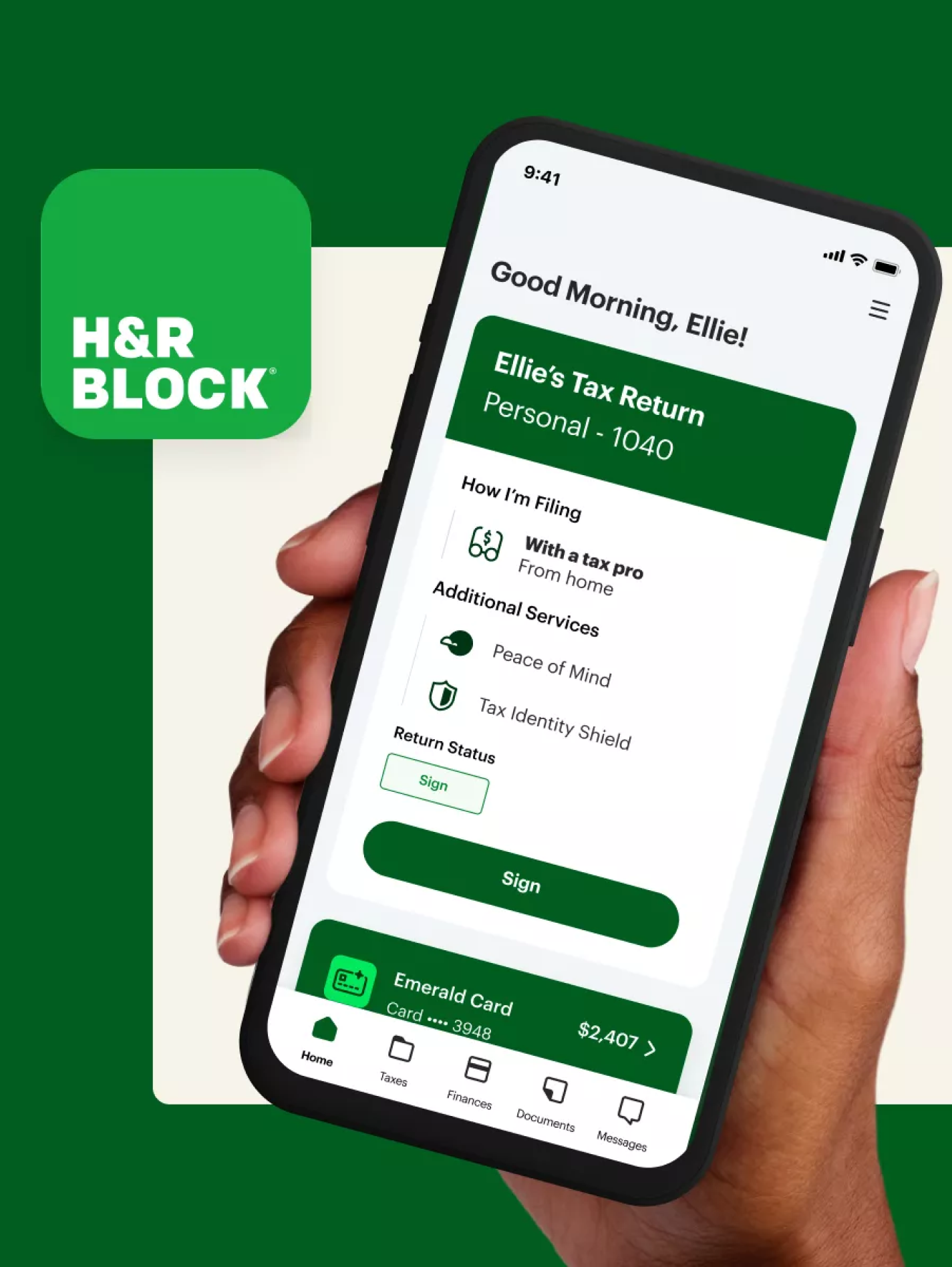 H&R Block app on mobile device