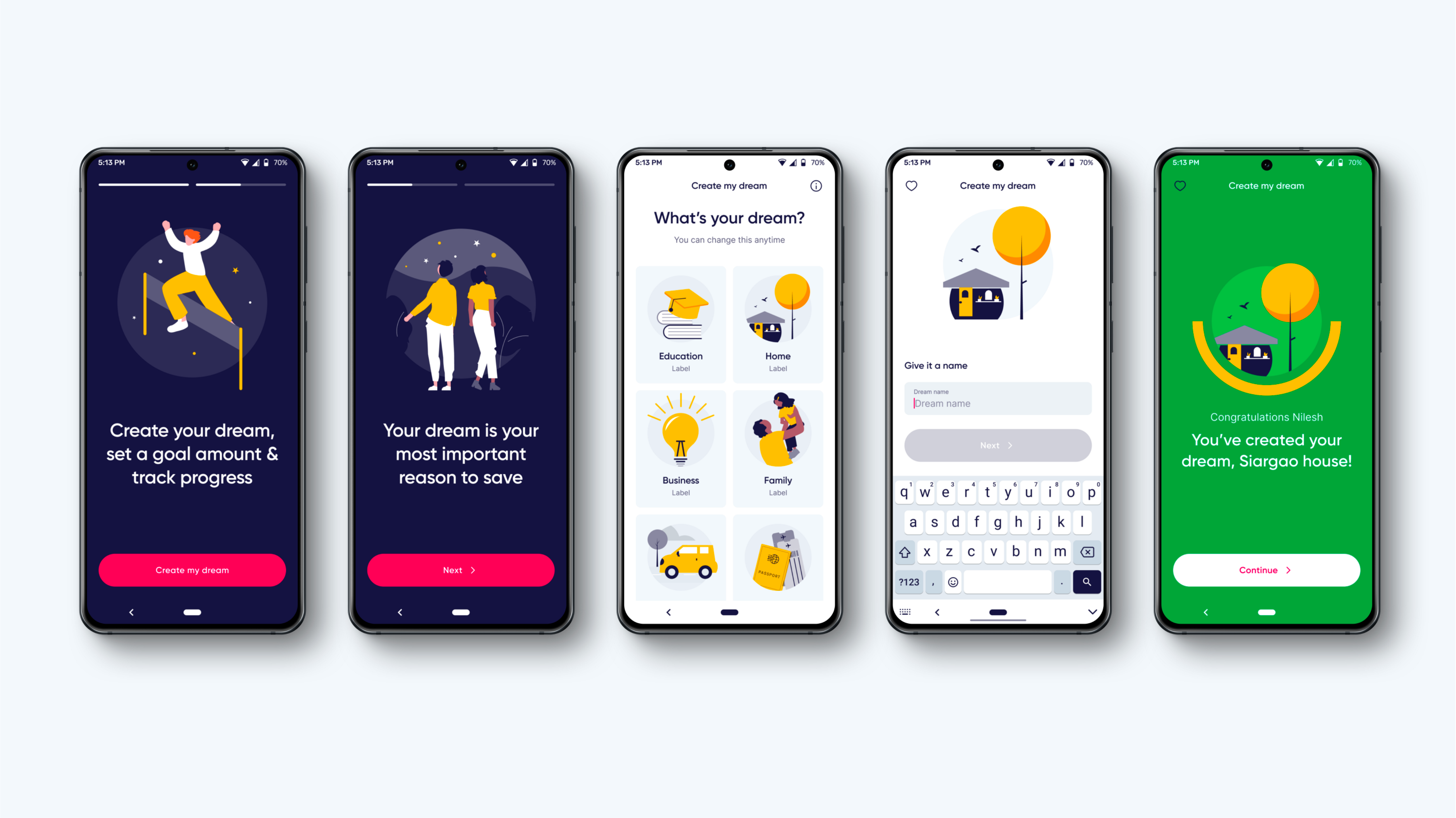 smartphones showing different parts of huru app