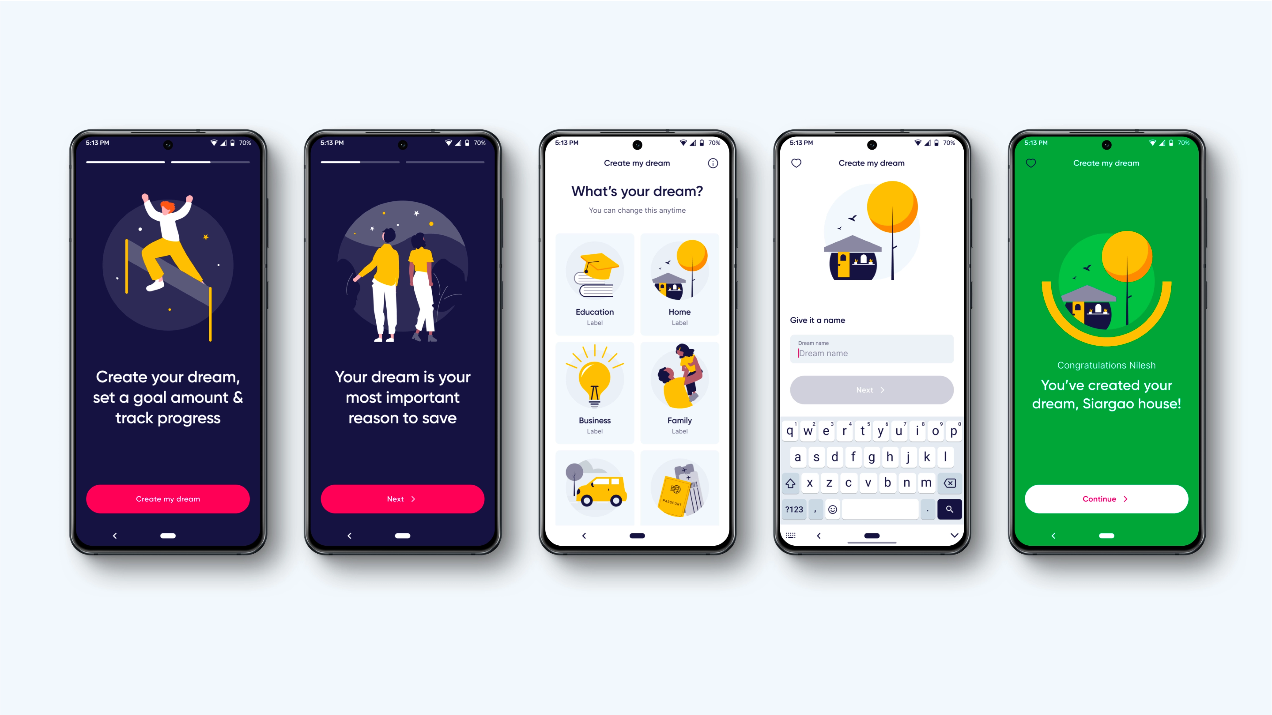 smartphones showing different parts of huru app