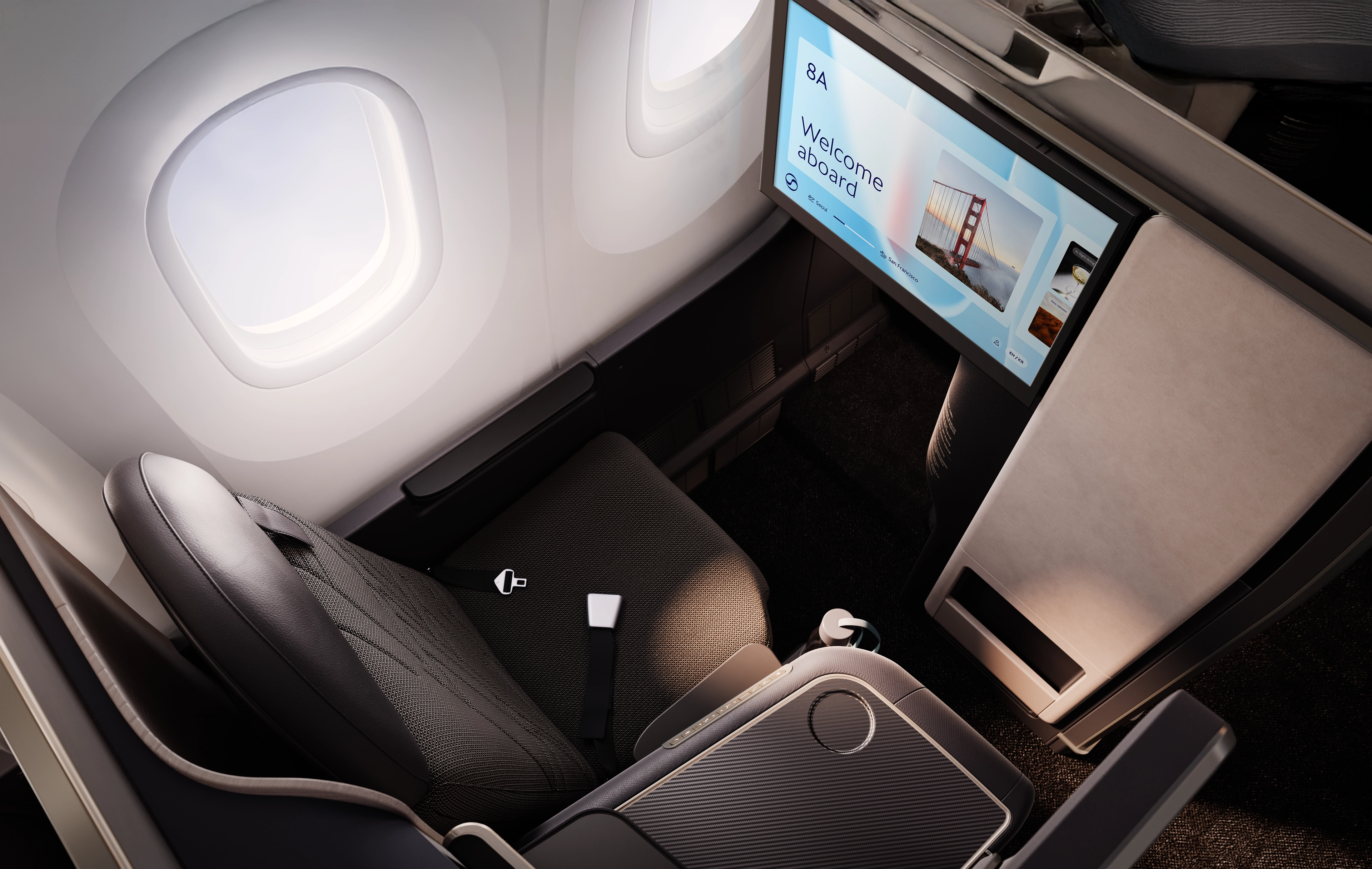 korean air interior screen and seat