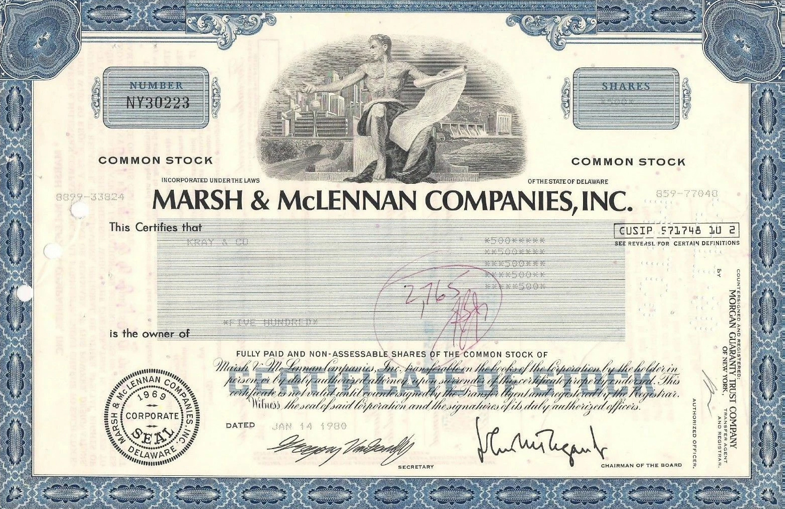 Marsh old certificate of stock