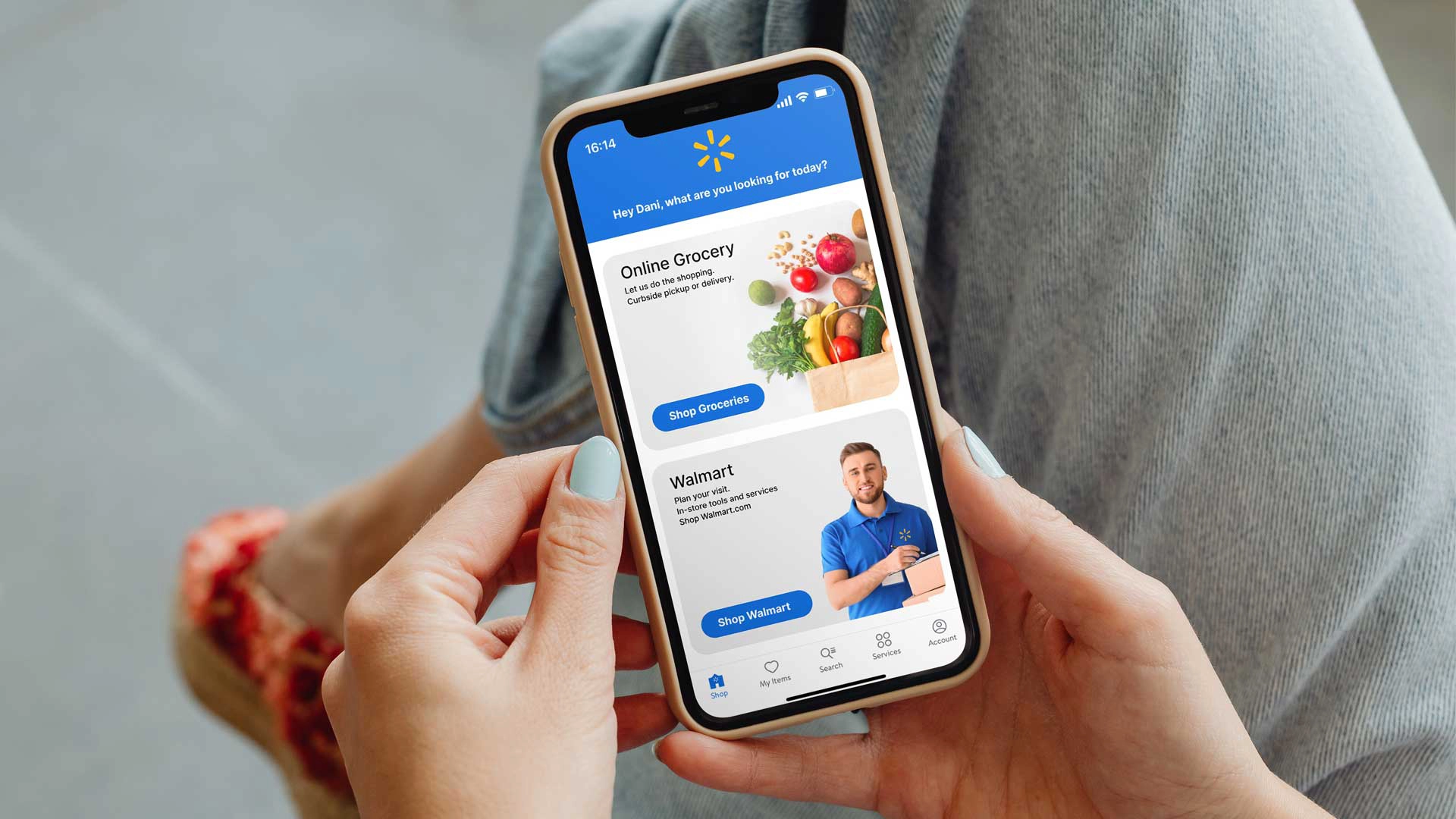 person on walmart app on iphone