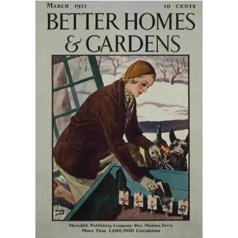 old better homes & garden magazine with illustration of woman on cover