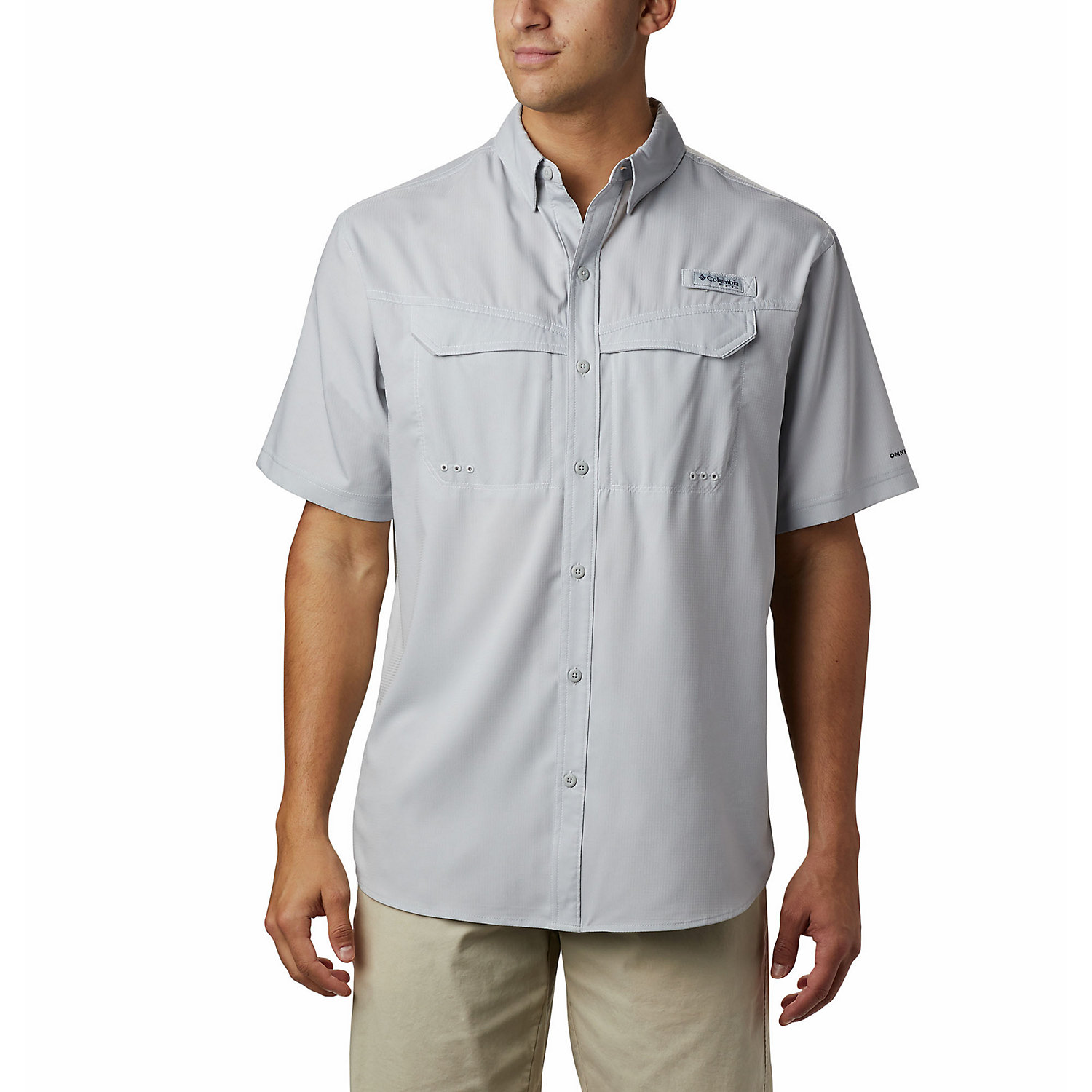 Collegiate Navy Large Plaid Columbia Mens Super Low Drag Short Sleeve Shirt Medium 