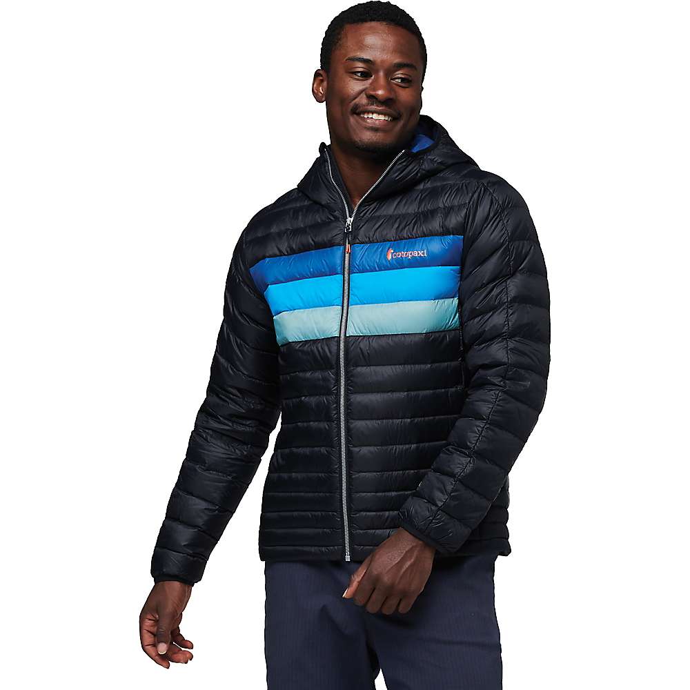 Cotopaxi Men's Fuego Down Hooded Jacket - Large, Black / Pacific Stripes