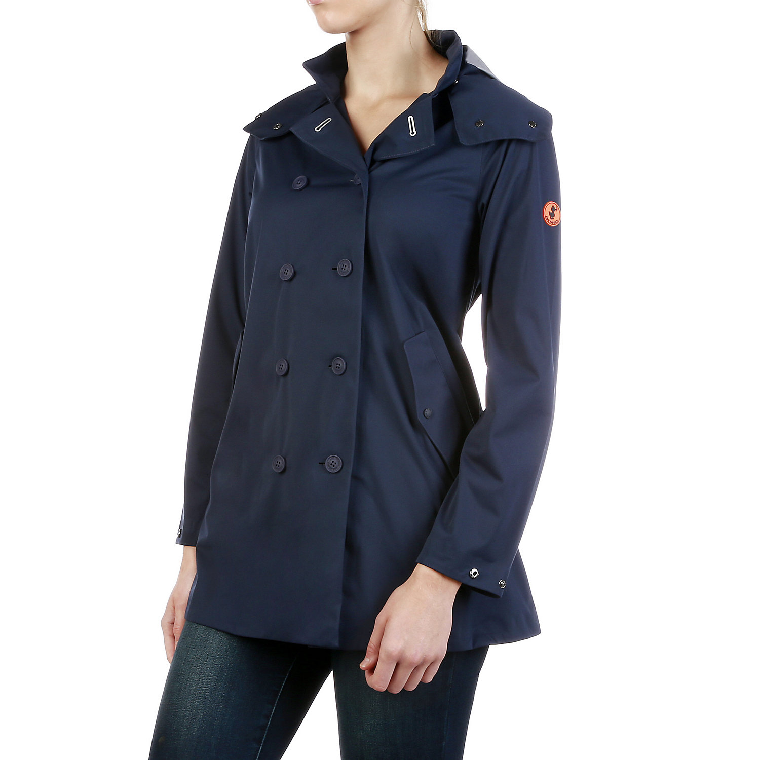 Save The Duck Womens Full Length Hooded & Double Breasted Rain Coat