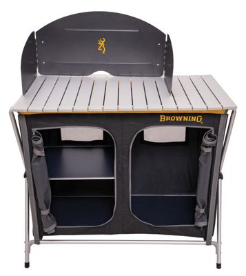 6' Aluminum Portable Fold-Up Camping Kitchen Table with Windscreen and 5  Enclosed Cupboards 