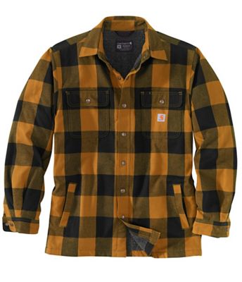 Carhartt Flannel Fleece Lined Hooded Shirt Jacket for Men in Brown