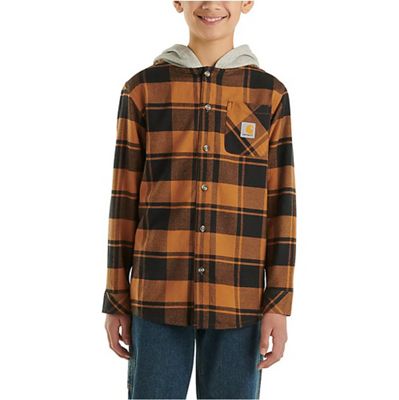Carhartt Boys' Flannel Button-Front LS Hooded Shirt