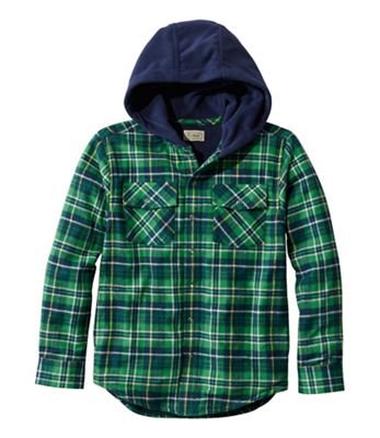 L.L.Bean Kids' Fleece Lined Flannel Plaid Hooded Shirt