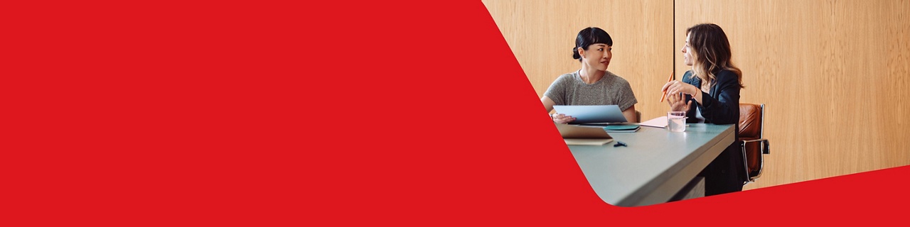 Photo of two professionals discussing our product booklets